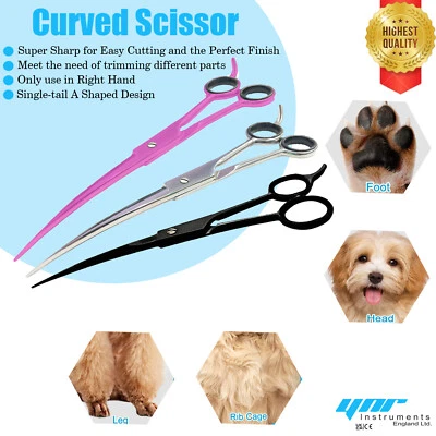 7" Professional Pet Dog Cat Hair Curved Cutting Grooming Scissors Shears Steel - Image 1 of 4