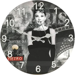 Round Audrey Hepburn In Paris Glass Wall Clock 30CM By Hometime - Picture 1 of 1