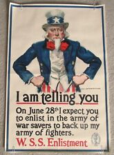 Original WW1 James Montgomery Flagg Uncle Sam Poster  I AM TELLING YOU 20" x 30"