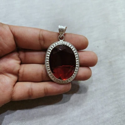 OFFERTA ciondolo pietra preziosa ovale granato rosso gioielli in argento... - Immagine 1 di 4