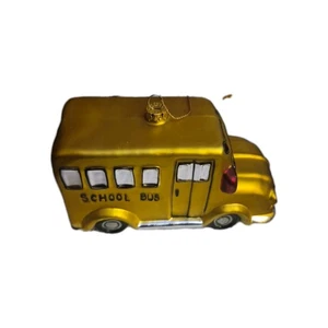 Adorno de autobús escolar de vidrio de mercurio soplado a mano de colección Navidad maestro conductor - Imagen 1 de 5