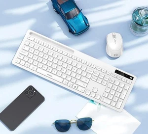 Wireless Keyboard Mouse Set Full Size Phone Holder Compatible with MacBook Air - Photo 1/15