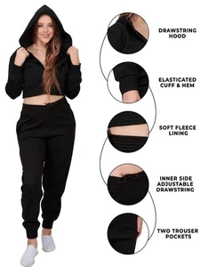 Conjunto de sudadera con capucha y joggers recortados con cremallera completa para mujer conjunto de 2 piezas de chándal Co-Ord - Imagen 1 de 7