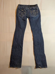 Pantalones de mezclilla Rock Revival para mujer 27 Debbie Bootcut Fleur De Lis con solapa bolsillo azul - Imagen 1 de 12