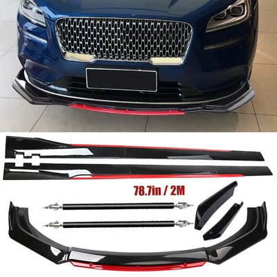 Glossy Black Look Red Front Lip Chin Bumper Side Skirt For Lincoln MKZ Universal Foto 1 de 4