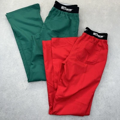 Barco Greys Anatomy Scrub Pants XS Red  Green Active Fit Uniform Medical Lot 2 - Image 1 of 4