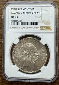 1902 E Germany 5 Mark Saxony Albert's Death NGC MS 63 - Picture 1 of 3