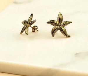 Ohrringe Stahl vergoldet nickelfrei Seestern Schmetterlingsverschluss - Bild 1 von 3