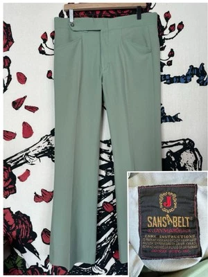 VTG 70s Jaymar Sansabelt Disco Mod Golf Men’s Green Pants Slacks Flared 35 x 28 - Image 1 of 4