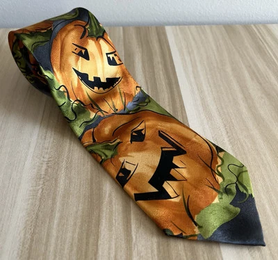 Corbata J. Garcia Halloween Calabaza 100% Seda Cuello Jack O'Lantern Jerry Usada en Excelente Condición Foto 1 de 4