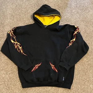 Vintage Silver Point Hoodie Boys Large Sweatshirt Y2K Embroidered Flames Tribal - Picture 1 of 15