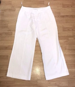 Tailored by NEXT Women's White 100% Quality Linen Straight Wide Trousers UK 16 R - Picture 1 of 10