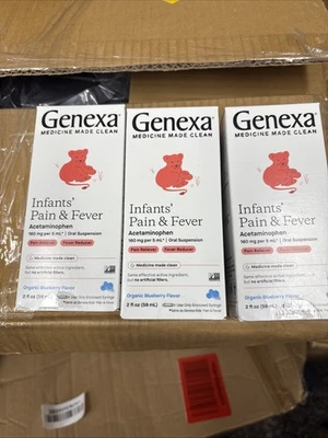 Genexa Infants Pain & Fever Acetaminophen Organic Blueberry Flavor 2oz Lot Of 3 - Image 1 of 3