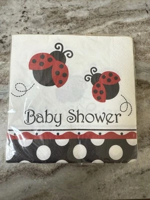 Ladybug Fancy Baby Shower Napkins 16 Pack Supplies Decorations - Image 1 of 2