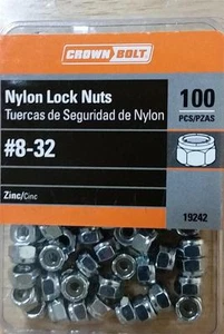 #8-32 Tuercas de bloqueo de nailon chapadas en zinc (100 unidades) perno de corona 19242 - Imagen 1 de 4