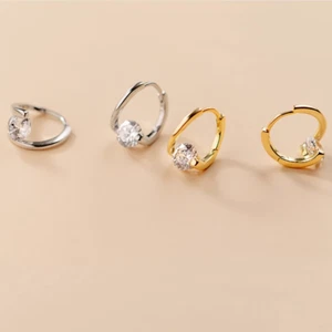 925 Sterling Silver Gold Twist CZ Circle Hoop Huggie Earrings Women Girl Gift UK - Picture 1 of 10