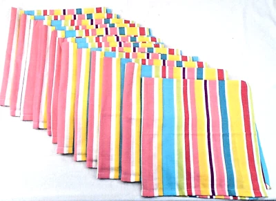 Juego 12 servilletas de tela Pier 1 a rayas rosa amarillo verde púrpura verde azulado algodón 20" Foto 1 de 3