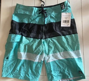 Reef Men's 21" Outseam Draw String Board Shorts Black/ Aqua Striped Size 28 - Picture 1 of 5