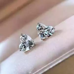 1Ct Heart Cut Lab Created Diamond Women's Stud Earrings 14K White Gold Plated - Picture 1 of 3