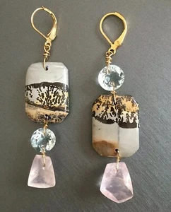 Orecchini goccia pietra preziosa non corrispondenti designer passerella acquamarina agata rosa Qtz quercia - Foto 1 di 4