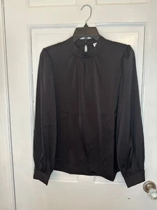 Calvin Klein Black Mock Neck Long Sleeve Blouse size S NWT - Picture 1 of 3