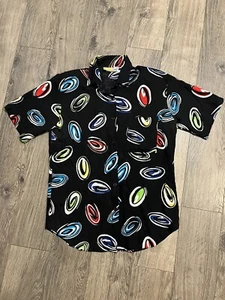 Vintage 80er 90er Knopf Funky Skater Surfer schwarz gelb Traffic Jam Hemd Small S - Bild 1 von 10