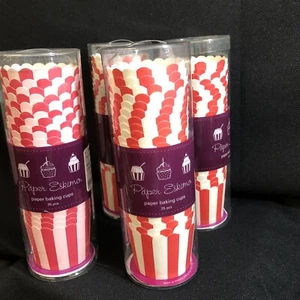 Lot of 4 Paper Eskimo Baking Cup 25-Pack Tubes Red Stripes Total of 100 #2 @#30 - Picture 1 of 6