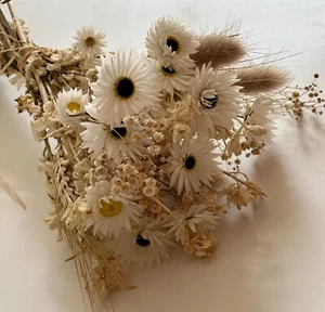 Natural Dried Flower Bouquet 35 cm in length, HANDMADE, Mixed Flowers! White! - Picture 1 of 10