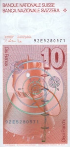 SWITZERLAND 10 FRANCS 1992 P-53 UNC - Picture 1 of 2