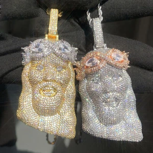 Hip Hop massiv Jesus Anhänger Halskette 5A Zirkon vergoldet religiöser Schmuck - Bild 1 von 15