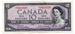 1954 (1961-71) CANADA 10 DOLLARS NOTE - p79b VF+ - Picture 1 of 2