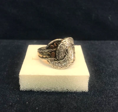 Anillo John Hardy Dos Tonos Punto Diamantes Oro 18k y Plata 925, Talla 7 Foto 1 de 4