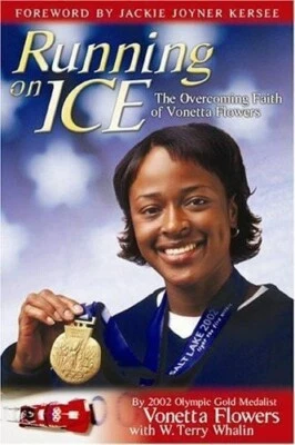 Lot Vonetta Flowers Signed Running on Ice Overcoming Faith Book & Coca Cola Card - Image 1 of 4