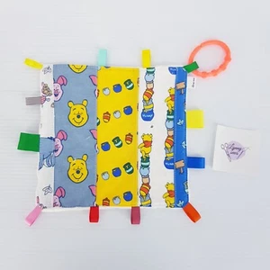 Handmade Taggy Whinnie The Pooh Quilted Print Sensory Security Square Minky Dot. - Bild 1 von 15
