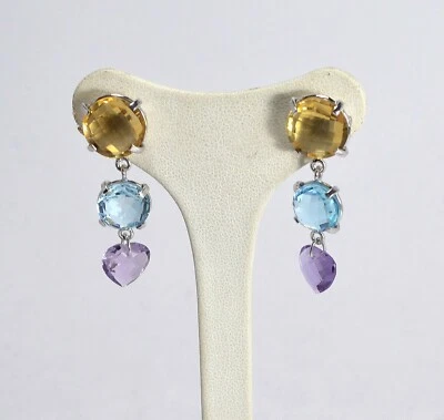 ORECCHINI  ARGENTO 925  RODIATO CITRINO TOPAZIO AMETISTA  PRESSIONE    AGHT 0802 - Immagine 1 di 3