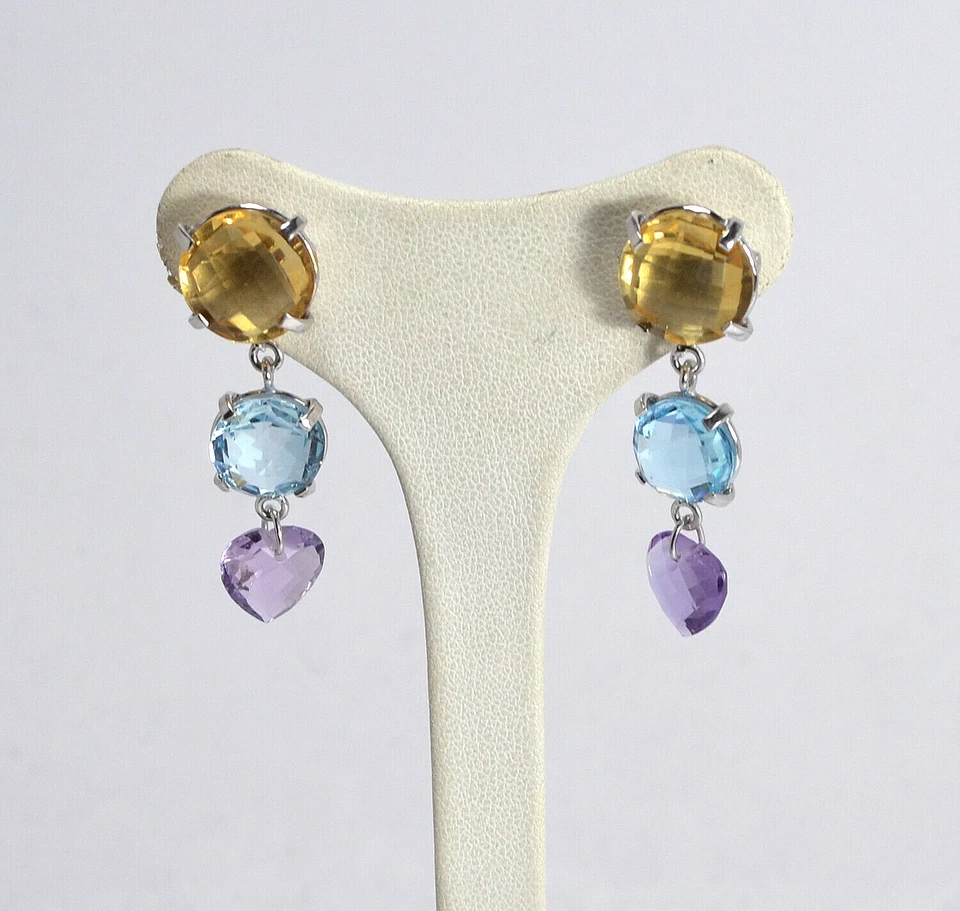 ORECCHINI  ARGENTO 925  RODIATO CITRINO TOPAZIO AMETISTA  PRESSIONE    AGHT 0802 - Immagine 1 di 3