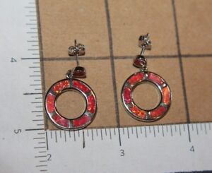 fire opal earrings gemstone silver jewelry modern cocktail circle round stud R4
