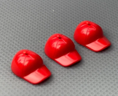 LEGO Minifigure Red Baseball Cap Hat Short Curved Bill  11303 Headgear (x3) - Image 1 of 4