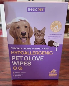 H.I.I.C Pet Hypoallergenic Pet Glove Wipes For Dogs & Cats, Unscented, 6pcs/box - Picture 1 of 9