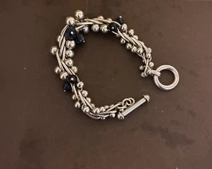 Stunning Vintage Sterling Silver Twisted DNA Lapis Graduated Beaded Bracelet - Picture 1 of 8