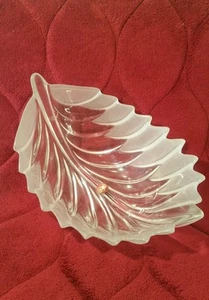 Vintage Original Waltherglas Clear and Frosted Glass Bowl Made In Germany Leaf - Picture 1 of 7