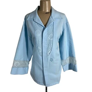 VTG Iolani Beau Tiki Blue Hawaiian Wedding Shirt Aloha 100% Polyester Lace - Picture 1 of 8
