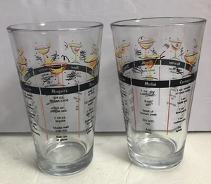 Vintage Glass SET a of 2 Mid Century Modern Cocktail with Recipes Artwork - Picture 1 of 3