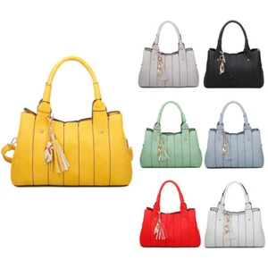 New Womens Top-Handle With Cat & Tassel Charms Handbag Tote Shopper Shoulder Bag - Picture 1 of 19