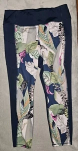 Women's Athleta Floral Teal Active wear Floral Legging Capris Large - Picture 1 of 7