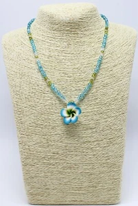 New Hawaiian Tropical Plumeria Flower Pendant Necklace with Glass Beads #N2430E - Picture 1 of 1