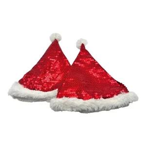 Build A Bear Santa Hat Red Sparkly Sequin Faux Fur Trim Lot of 2 Christmas Hats - Picture 1 of 8