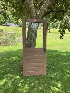 32"x79x1.5 Antique Vintage Reclaimed SOLID Wood Wooden Entry Door 6 Panels Glass - Picture 1 of 11