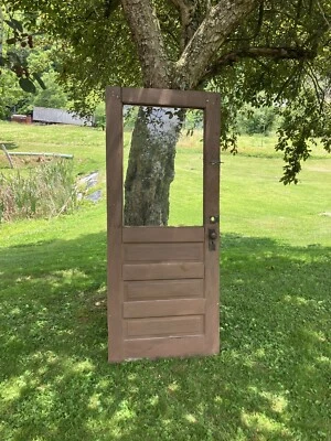 Puerta de entrada de madera maciza recuperada antigua vintage 32"x79x1,5 6 paneles de vidrio Foto 1 de 4