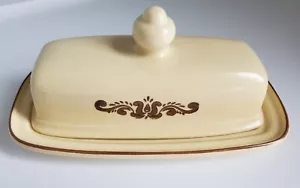 Pfaltzgraff USA Vintage Village Butter Dish & Cover Beige and Brown Ceramic - Picture 1 of 7